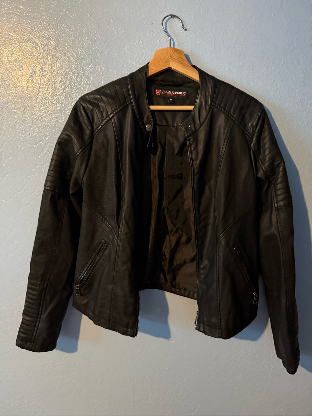 Urban Republic Black Faux Leather Quilted Moto Jacket
